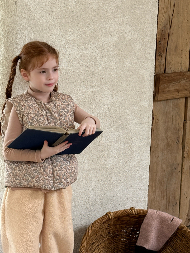 中綿ベスト フラワー キルティング ノースリーブ レトロ アウター【mh0011624】