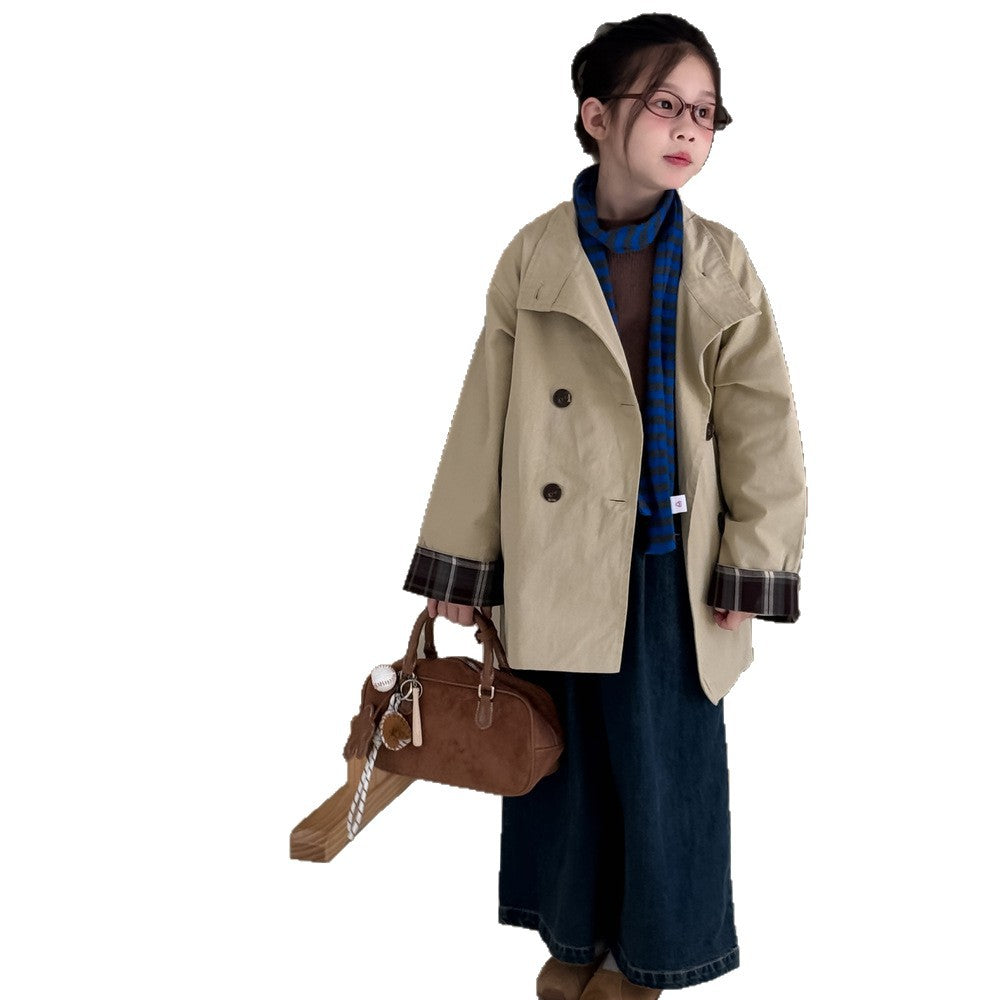 -無地ロング丈トレンチコートジャケット 襟付きカジュアルアウター【mh0010782】 - mamahalo shop - ショートコート・ジャケット・ジャンパー -  べビー服 - 子供服 - 男の子 - 女の子