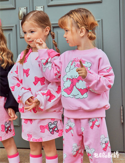 -リボン柄ビッグカラー長袖スウェット/フリル付きミニスカートセットアップ 2点セット【mh0010980】 - mamahalo shop - 長袖セットアップ -  べビー服 - 子供服 - 男の子 - 女の子