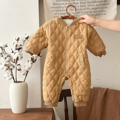 アウタージャンプスーツ ロンパース キルティング 中綿 厚手 ダイヤ柄 カバーオール【mh0011688】