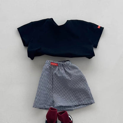 Solid Plaid ShortSleeves Shorts Set チェック 半袖Tシャツ ショートパンツ セット【mh0013269】