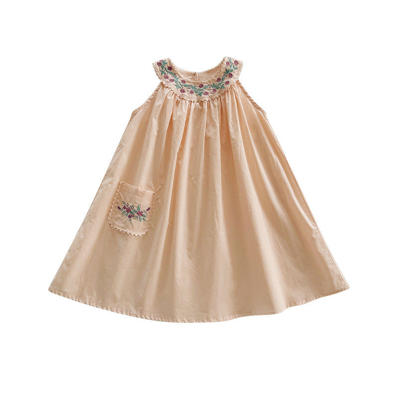 Camellia Embroidery Tiered Strap Dress フラワー ノースリーブワンピース【mh0013658】