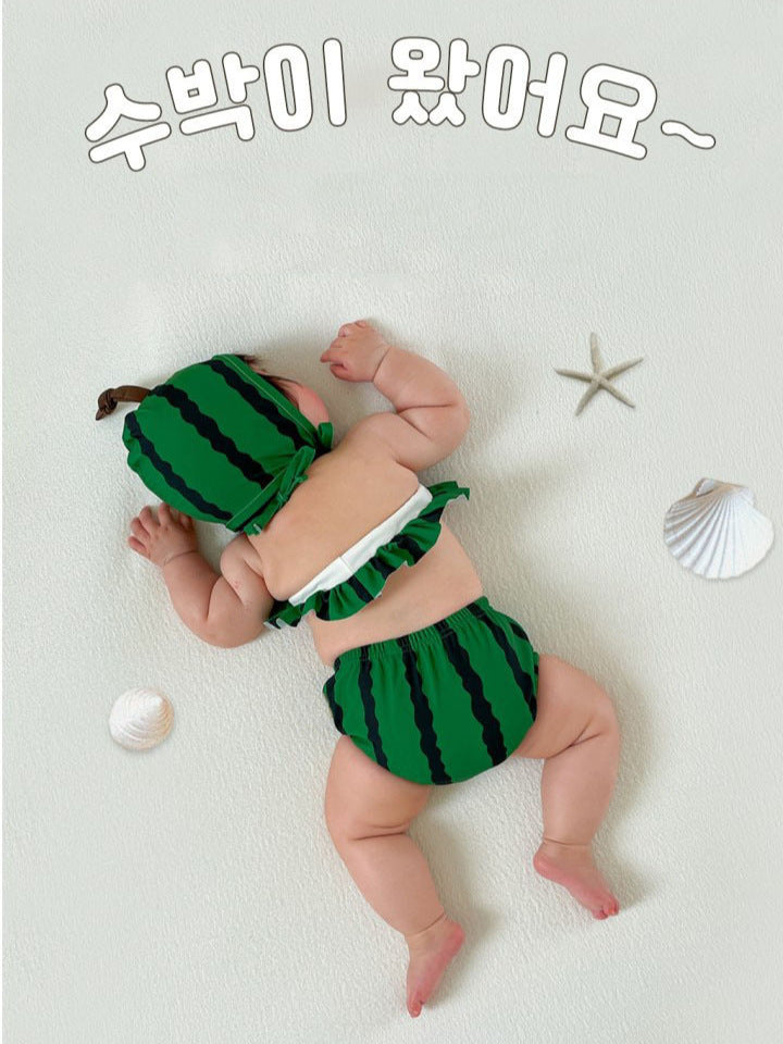 Watermelon-Shaped Bikini Three-Piece Set スイカ ベビー ビキニセット【mh0013376】
