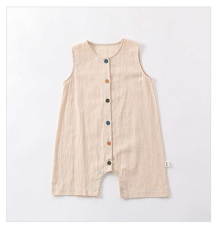 Sleeveless Cotton Button Romper カラフルボタン ノースリーブロンパース【mh0013590】
