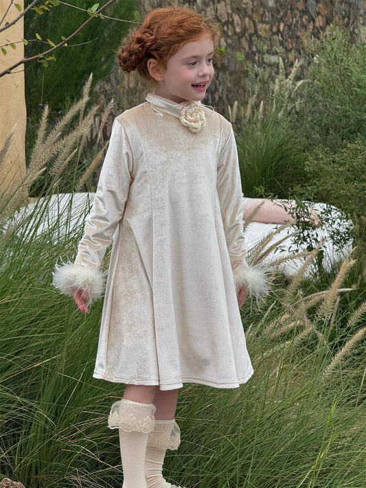 Velvet dress, high neck, fleece lining, party dress [mh0011752]