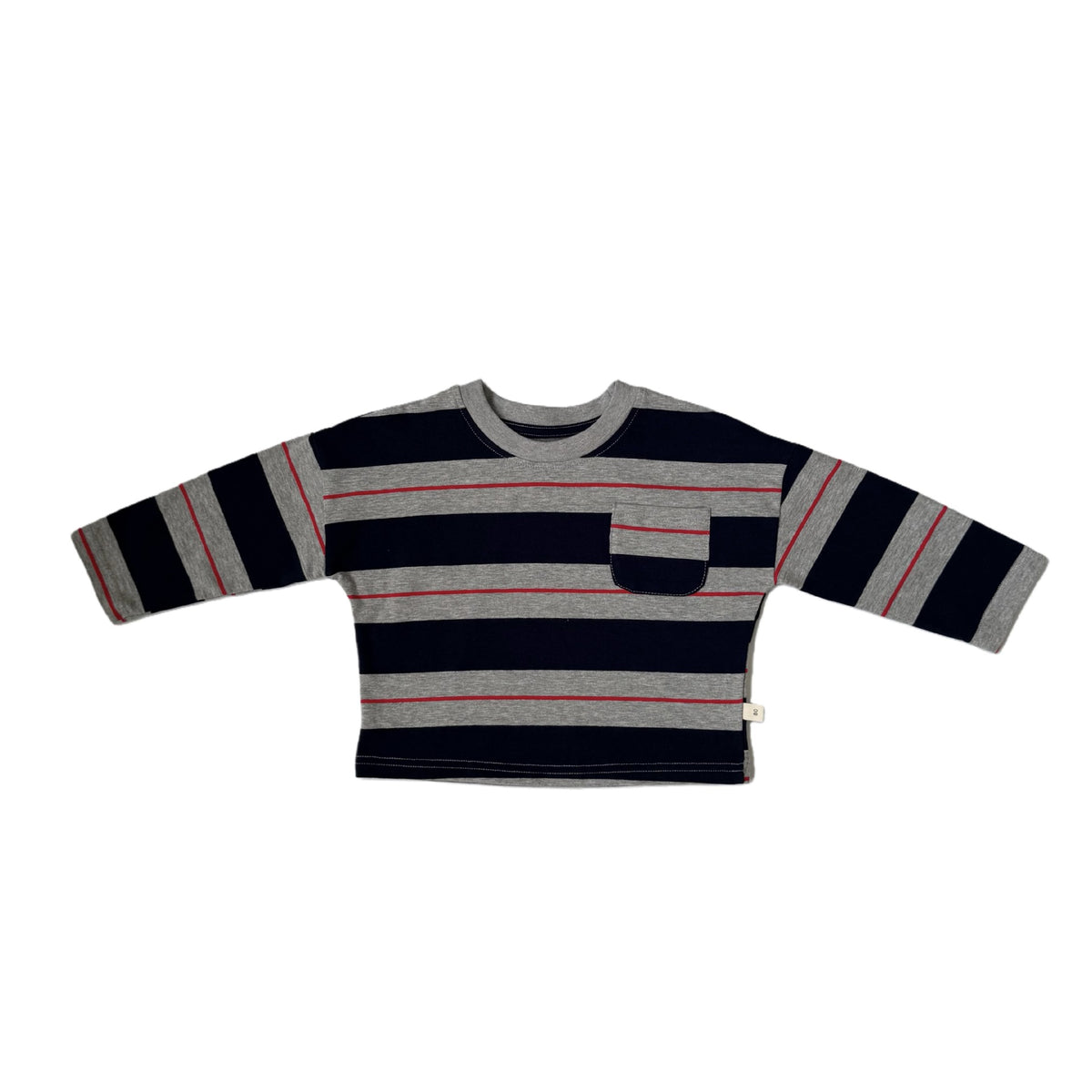 キッズ ボーダー ポケット ドロップショルダー ルーズ 長袖Tシャツ【mh0014342】