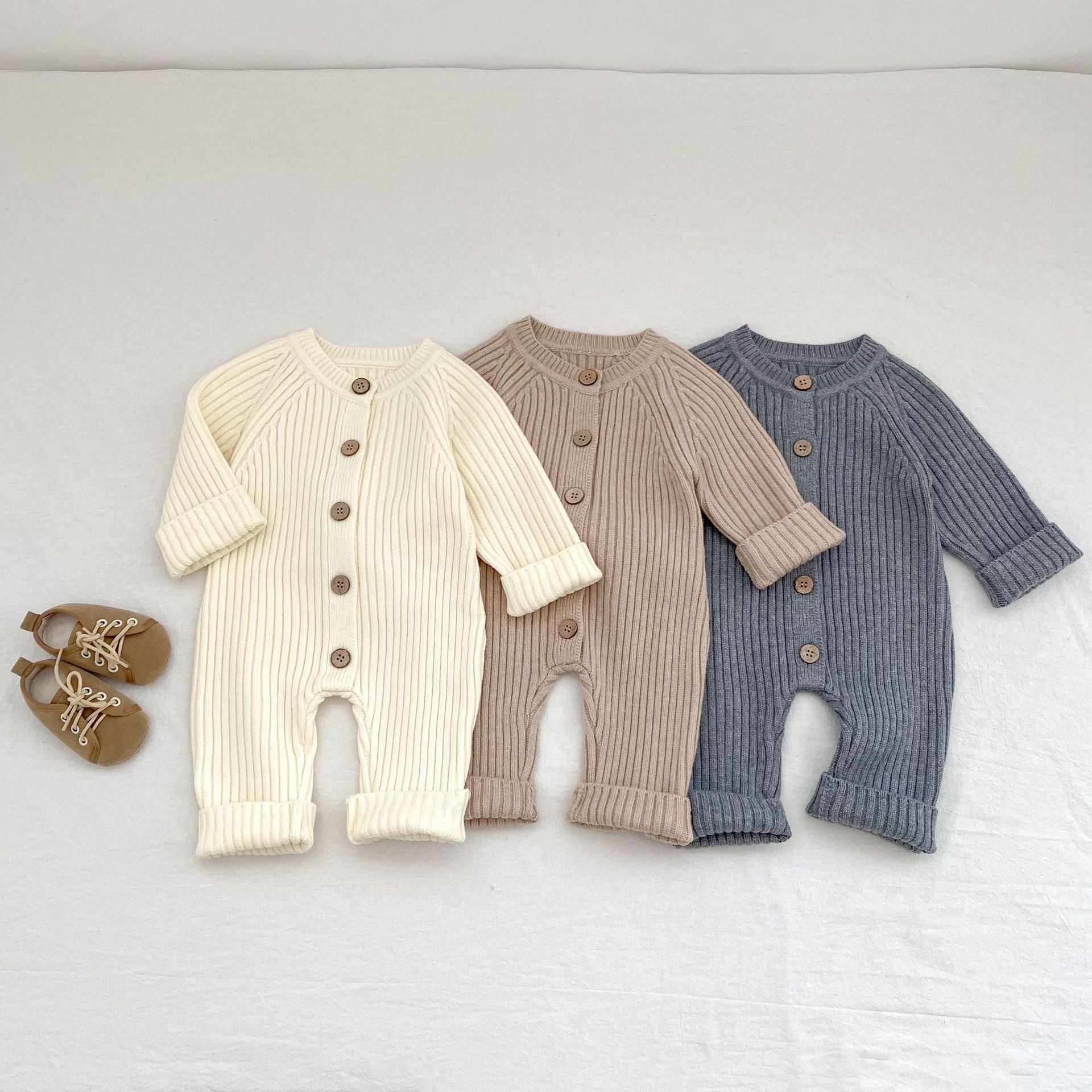 -リブニット長袖ジャンプスーツ【mh0010849】 - mamahalo shop - 長袖ロンパース -  べビー服 - 子供服 - 男の子 - 女の子