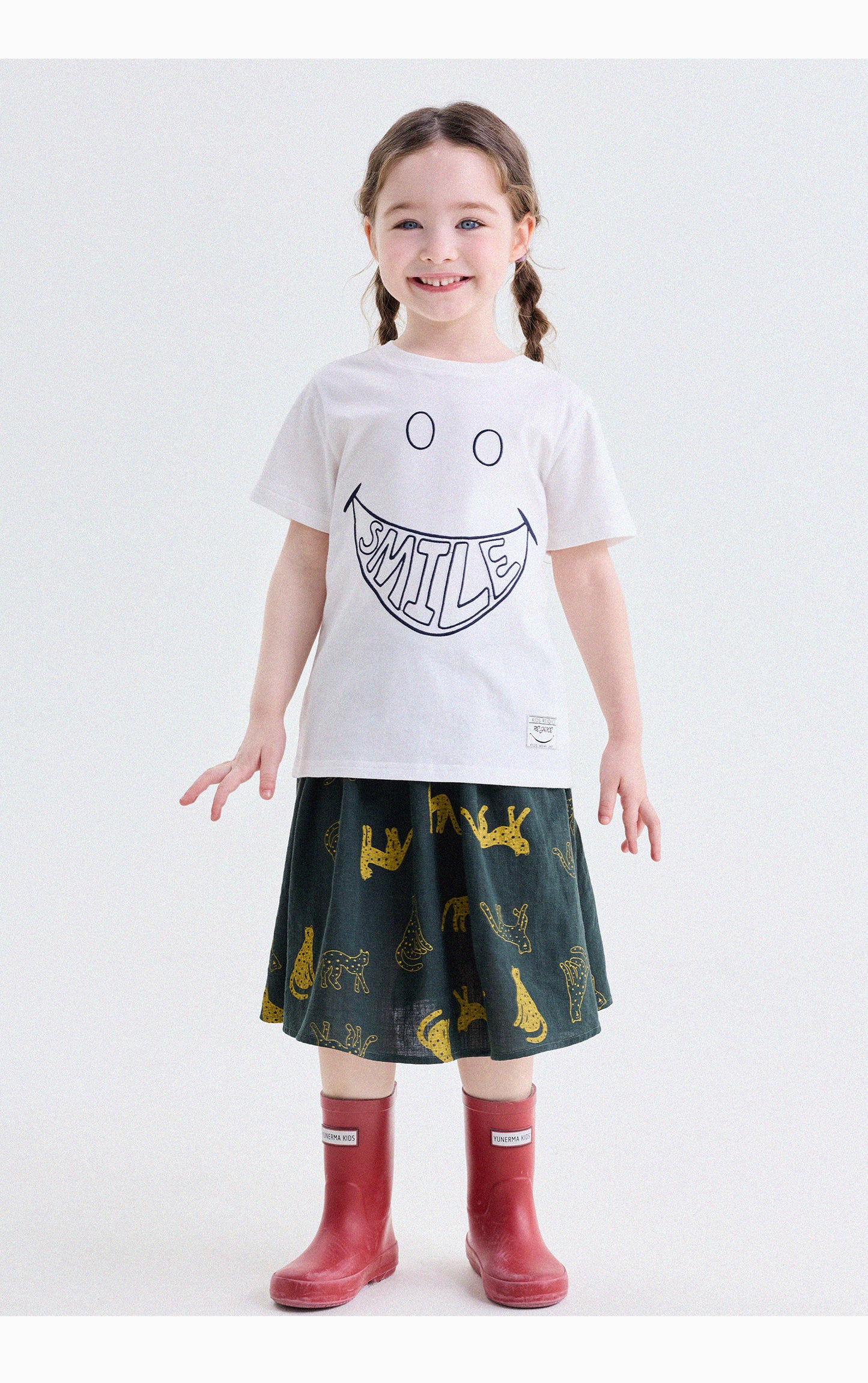 キッズ スマイルプリント バックプリント クルーネック 半袖Tシャツ【mh0013769】