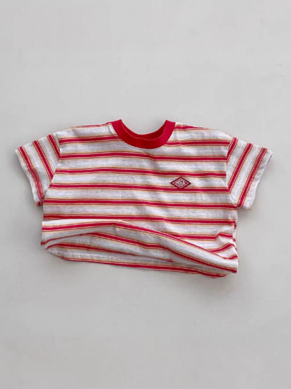 Korean Style INS Striped Men's and Women's Summer Short-Sleeve T-shirt Top, Korean Children's New Versatile Trendy Breathable T-shirt