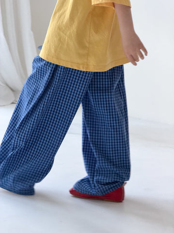 Gingham Plaid Loose Wide Long Pants チェック ロングパンツ【mh0013540】