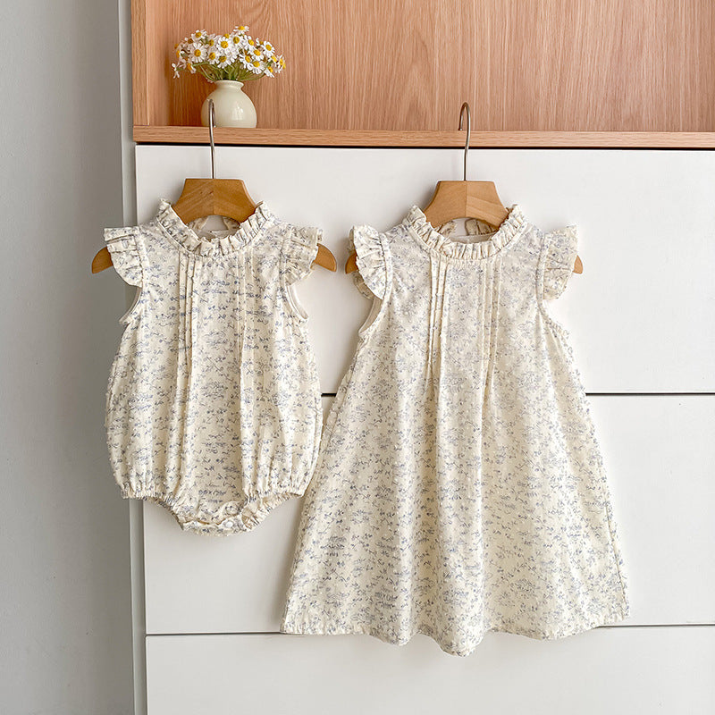 Floral Ruffle Sleeveless Romper Dress フリル ノースリーブロンパース ミモレ丈ワンピース【mh0013157】