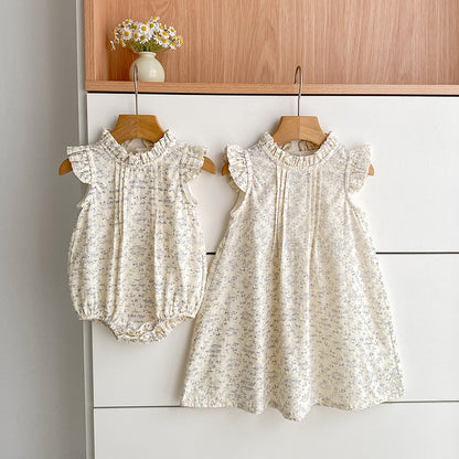 Floral Ruffle Sleeveless Romper Dress フリル ノースリーブロンパース ミモレ丈ワンピース【mh0013157】