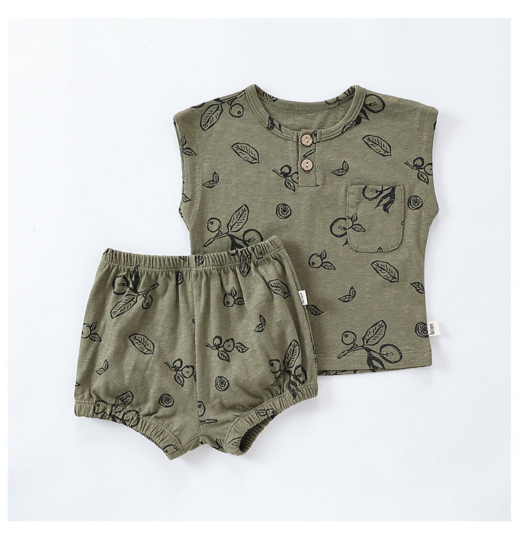 Sleeveless Fruit Pattern Shorts Set フルーツ 半袖Tシャツ ショートパンツ セット【mh0013586】