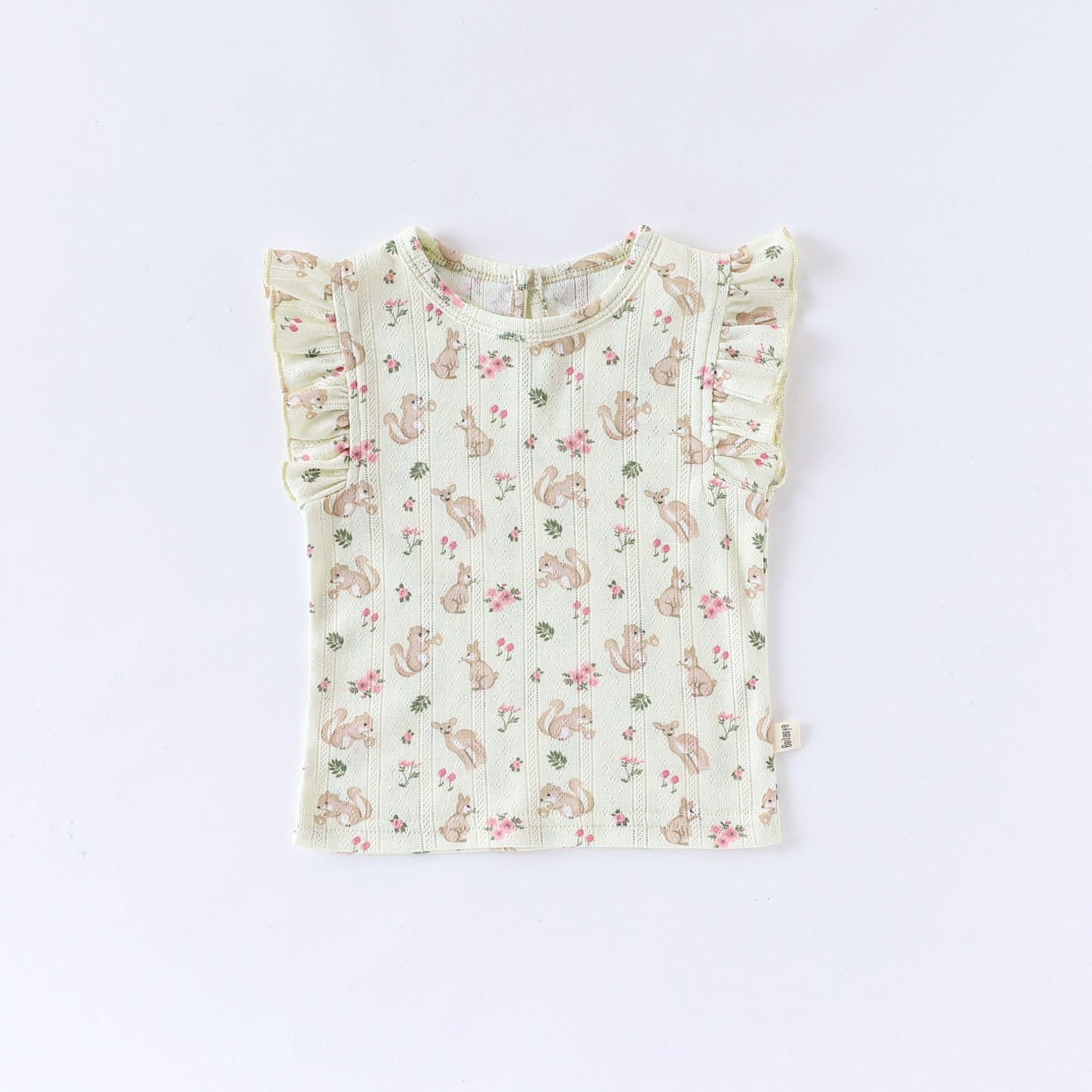 Sleeveless Animal Print Ruffle Separates アニマル フレンチスリーブTシャツ ショートパンツ ロンパース【mh0013587】