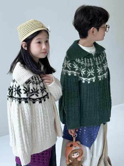 -ノルディック柄ニットジップアップカーディガン ラグランニットトップス【mh0010962】 - mamahalo shop - カーディガン・パーカー -  べビー服 - 子供服 - 男の子 - 女の子