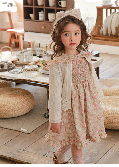 Puff Sleeve Plaid Flower Dress パフスリーブ チェック フラワー ワンピース【mh0001542】
