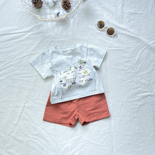Doodle Art Cotton Shorts Set 犬イラスト 半袖Tシャツ セット【mh0012908】