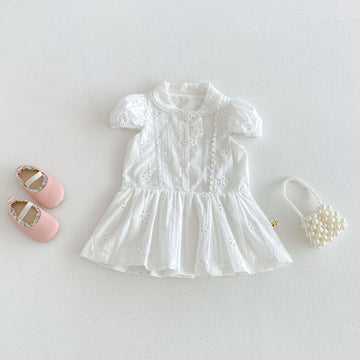 Kids Embroidered Lace Puff Sleeve Short Sleeve Dress [mh0013849]