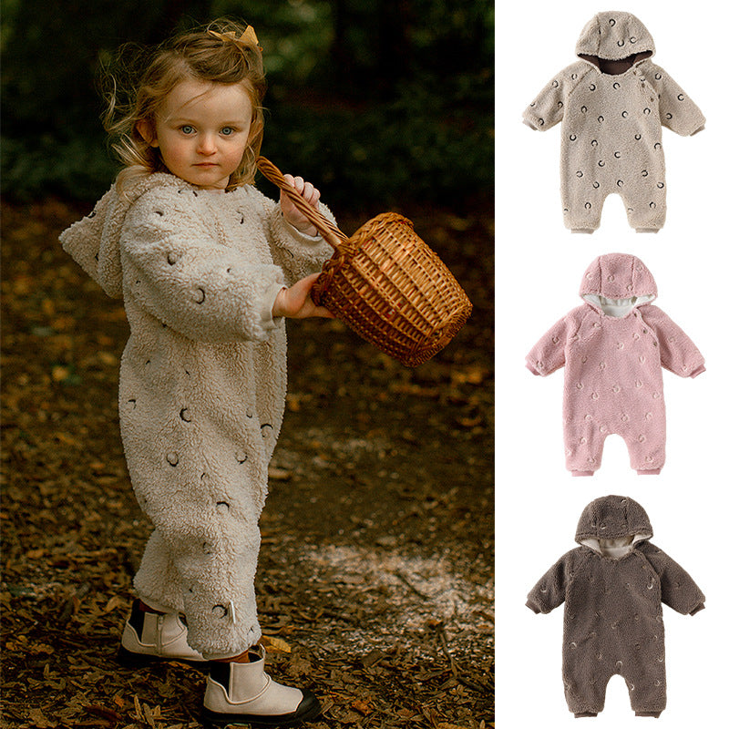 アウタージャンプスーツ 月星 ムーンスター刺繍 ボア 厚手 フード付【mh0011705】