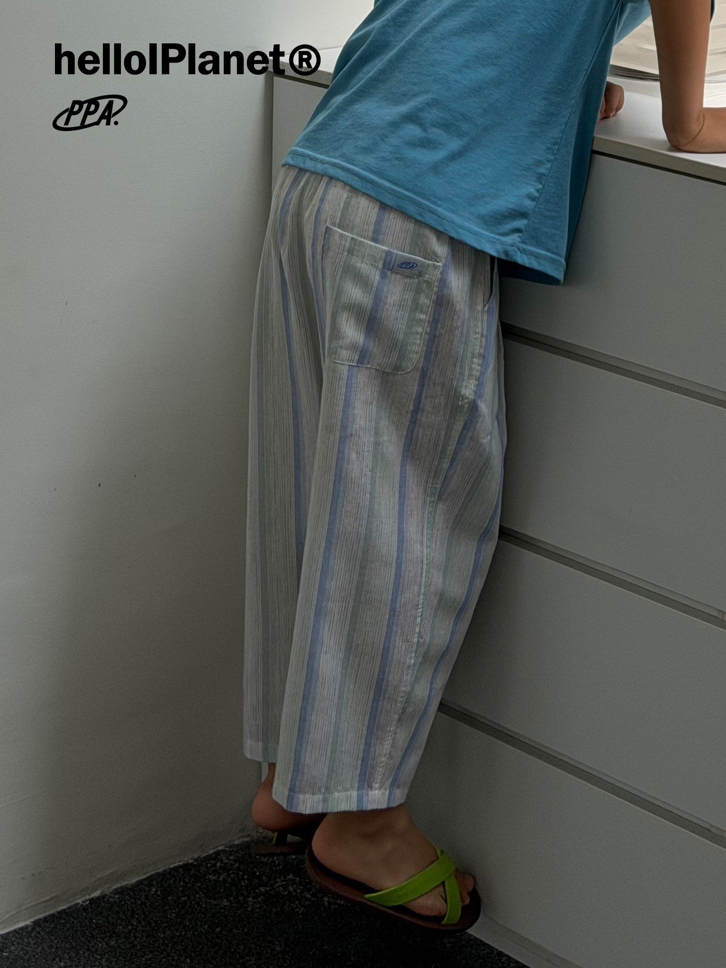 Geometric Striped Linen Casual Balloon Long Pants ストライプ ロングパンツ【mh0013622】