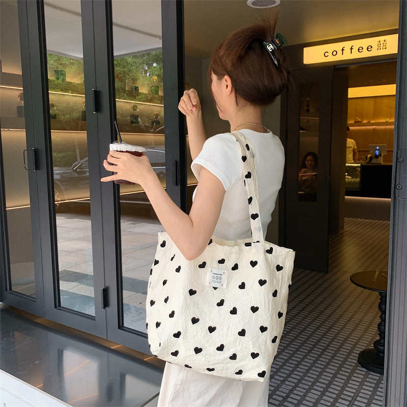 Canvas Heart Print Tote Bag Shoulder Bag Crossbody Bag Diaper Bag [mh0004200]