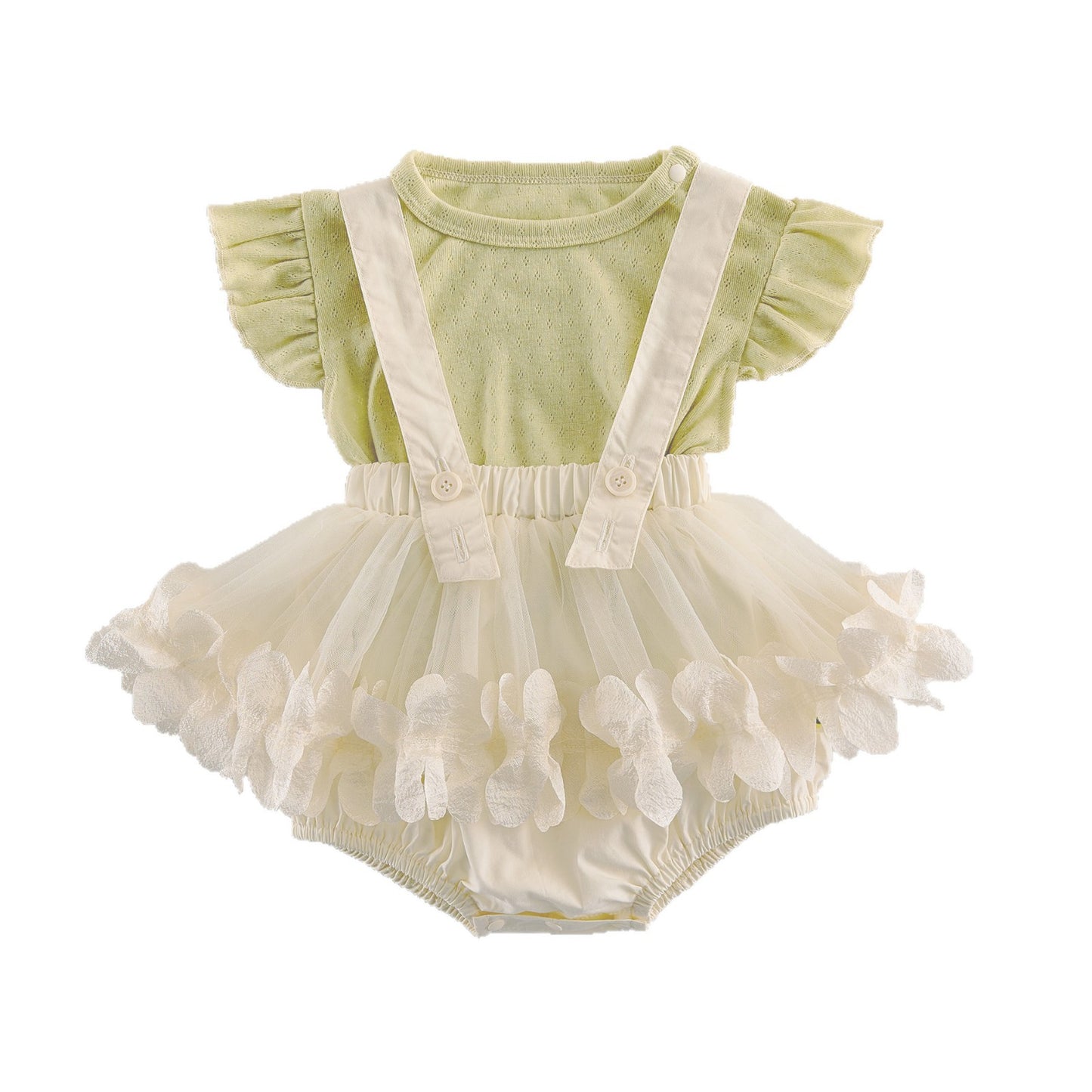 Baby Frill Sleeve Short Sleeve T-Shirt Tulle Suspender Bloomer Romper [mh0013847]