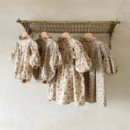 長袖ロンパース 小花柄プリント フリルスタンドカラー バブルスリーブ【mh0011851】