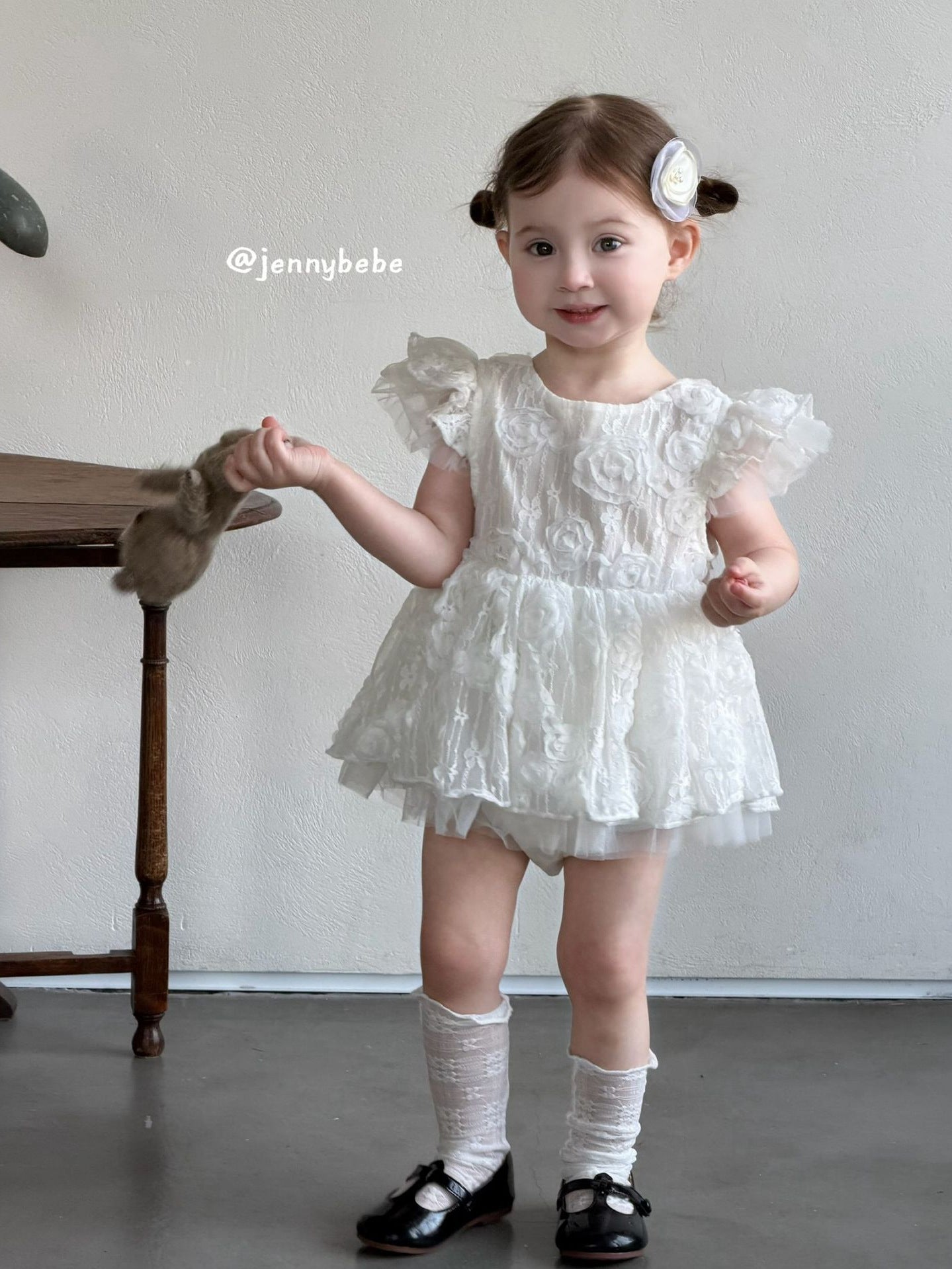 Flower Lace Mesh Princess Dress ガールズ フラワーレース チュール ワンピース【mh0012525】