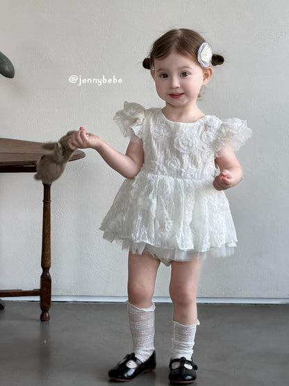Flower Lace Mesh Princess Dress ガールズ フラワーレース チュール ワンピース【mh0012525】