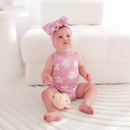 ノースリーブニットロンパース 花柄 ジャカードニット ボディスーツ ヘアバンド【mh0011857】