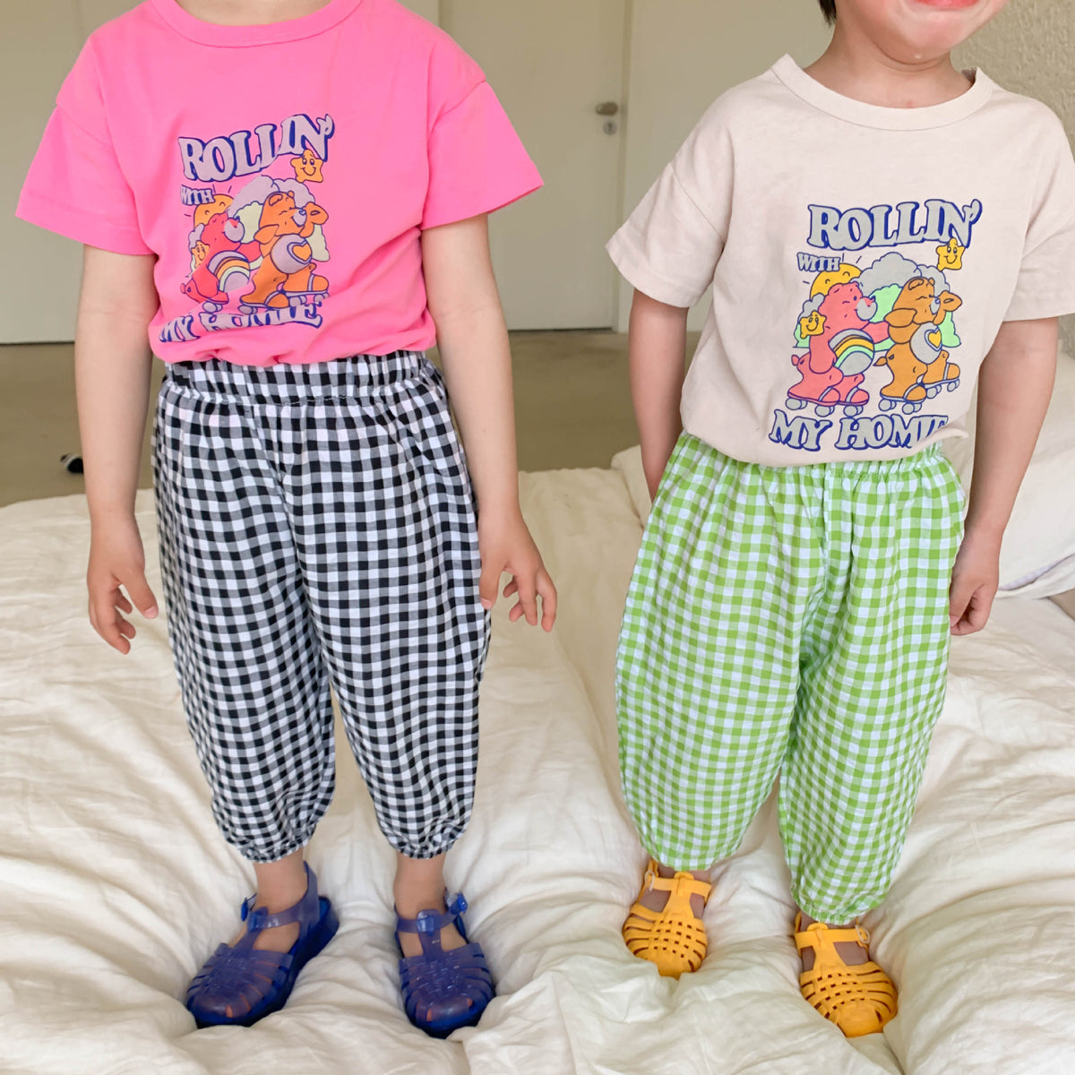 Pantalones holgados de verano a cuadros para niños [mh0000865]