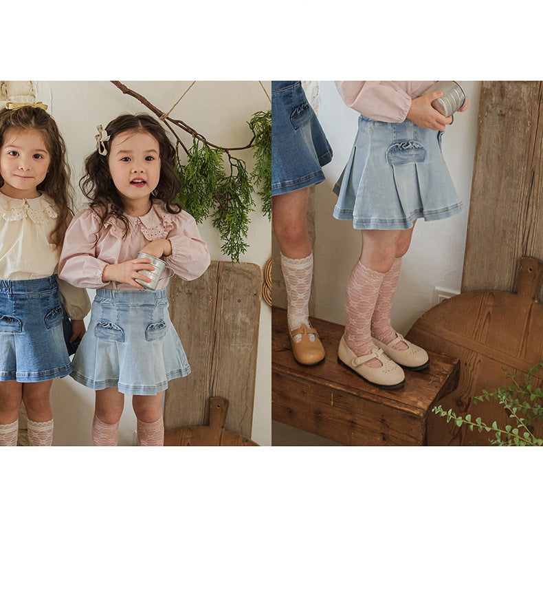 -プリーツフリルポケットデニムスカート イージーウエストミニスカート【mh0010828】 - mamahalo shop - スカート -  べビー服 - 子供服 - 男の子 - 女の子