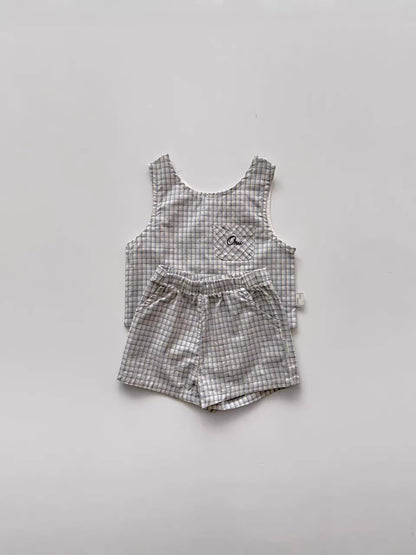 Plaid Seersucker Tank Shorts Set 【mh0013273】