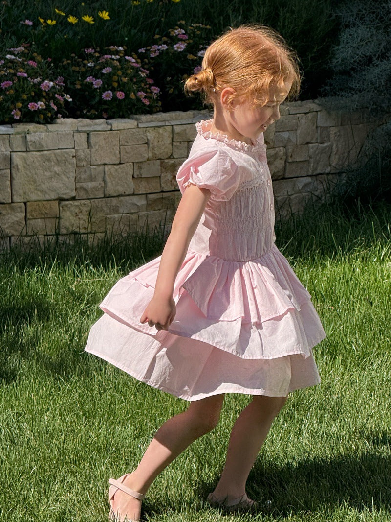 French Vintage Puff Sleeve Princess Dress ティアード 半袖ワンピース【mh0013252】