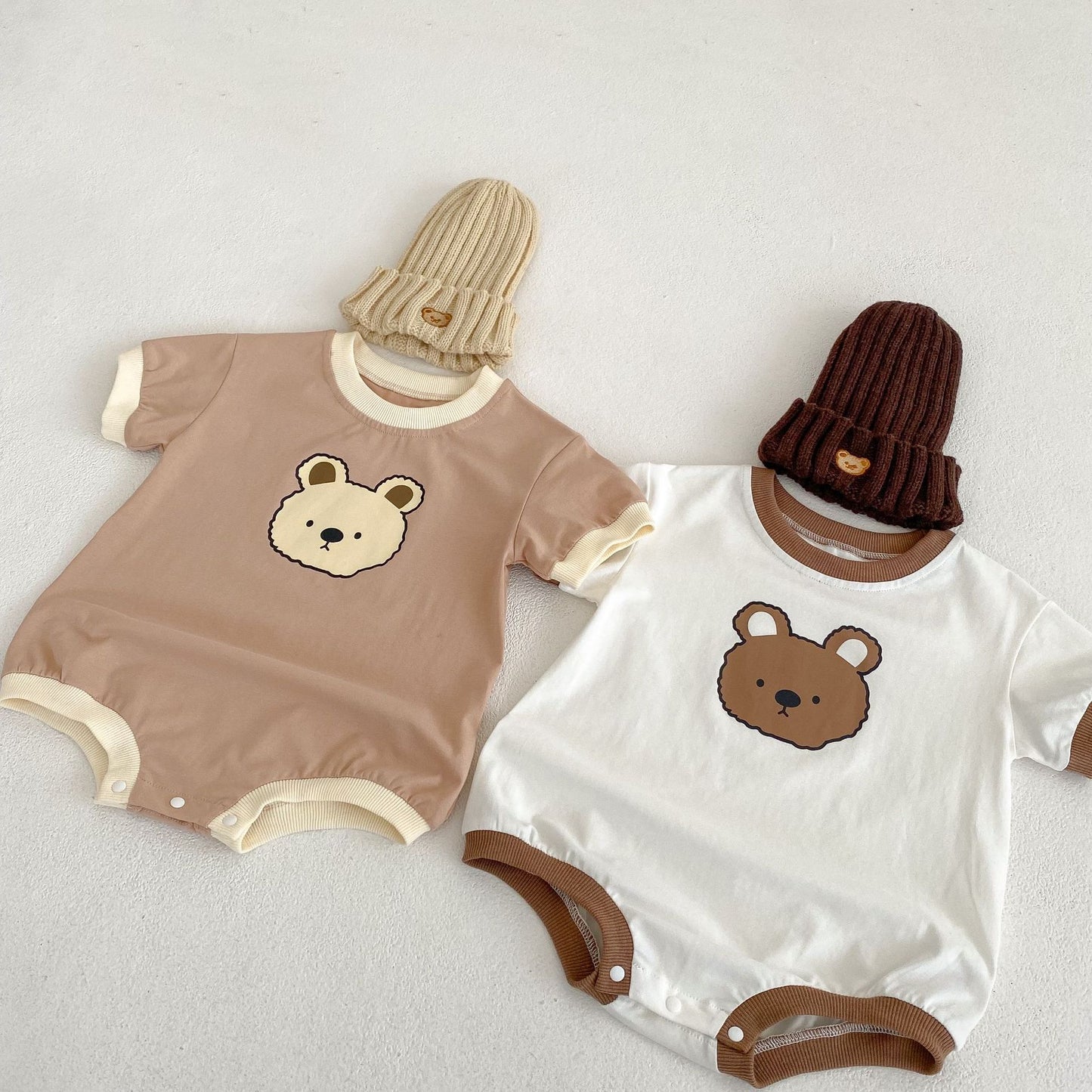 Baby Bear Print Bicolor Piping Short Sleeve Romper [mh0001860]