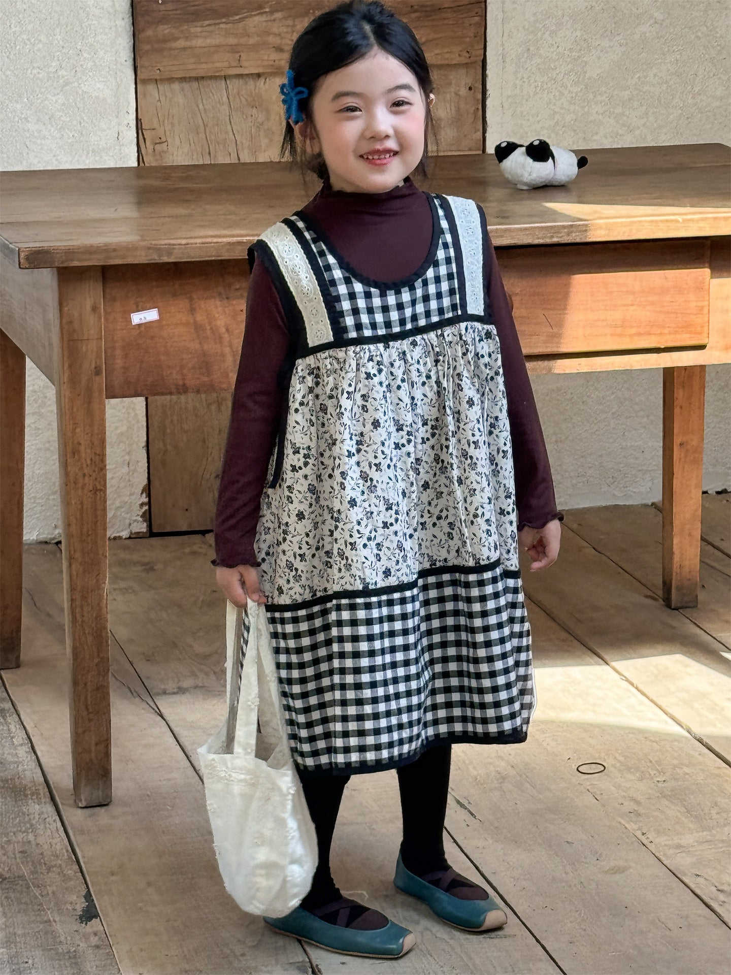 -チェック柄小花プリントノースリーブワンピース レイヤードワンピース【mh0010991】 - mamahalo shop - 長袖セットアップ -  べビー服 - 子供服 - 男の子 - 女の子