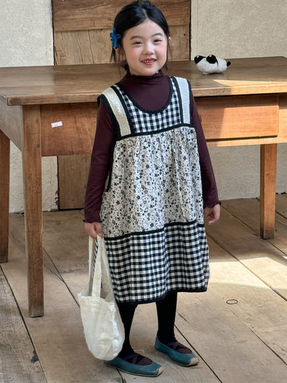 -チェック柄小花プリントノースリーブワンピース レイヤードワンピース【mh0010991】 - mamahalo shop - 長袖セットアップ -  べビー服 - 子供服 - 男の子 - 女の子