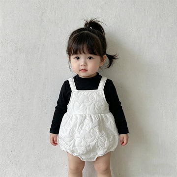 Bow Padded Quilting Straps Jumpsuit リボン キルティング サロペット ロンパース【mh0011939】