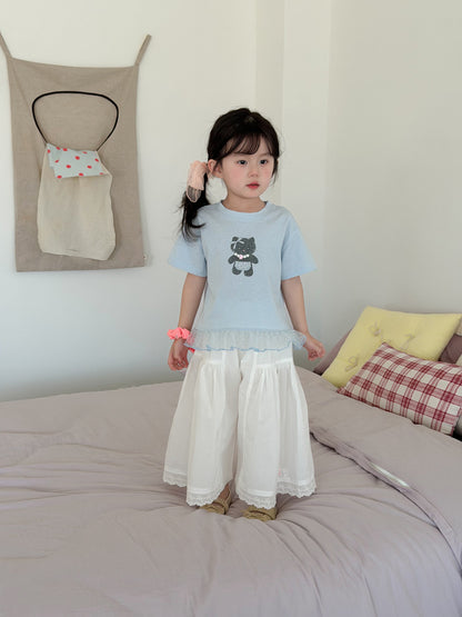 Lace Trim Ruffle Wide-Leg Pants ギャザー ロングパンツ【mh0013114】