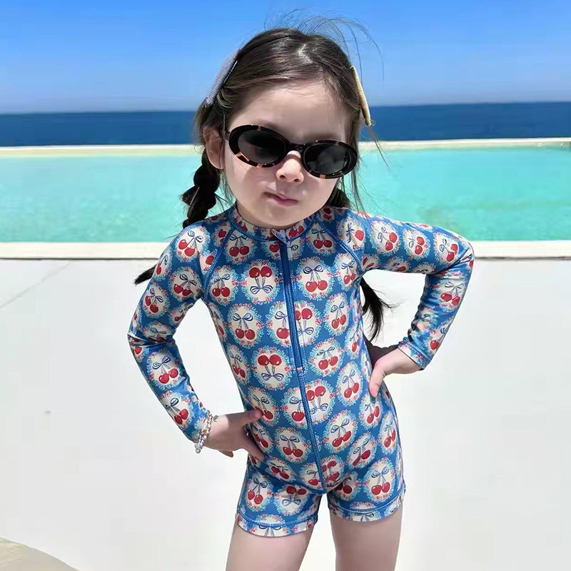 Cherry Long-sleeve Sun Protection Swimwear チェリー 長袖ワンピース水着【mh0013323】