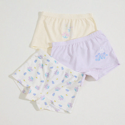 Girls' Cartoon Breathable Boxer Shorts ボタニカルプリント ボクサーパンツ【mh0013205】
