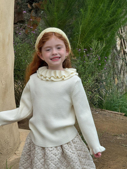 長袖カットソー ダブルラッフルカラー ニットTシャツセーター【mh0011756】