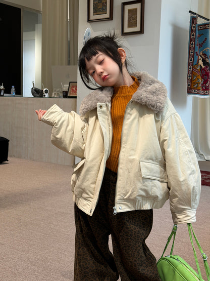 Chaqueta bomber acolchada con cuello de borreguito y cremallera para niños y jóvenes【mh0014688】