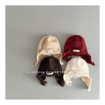 ベビー帽子 ニット ブリム 耳当て付き シンプル ニットキャップ【mh0011830】