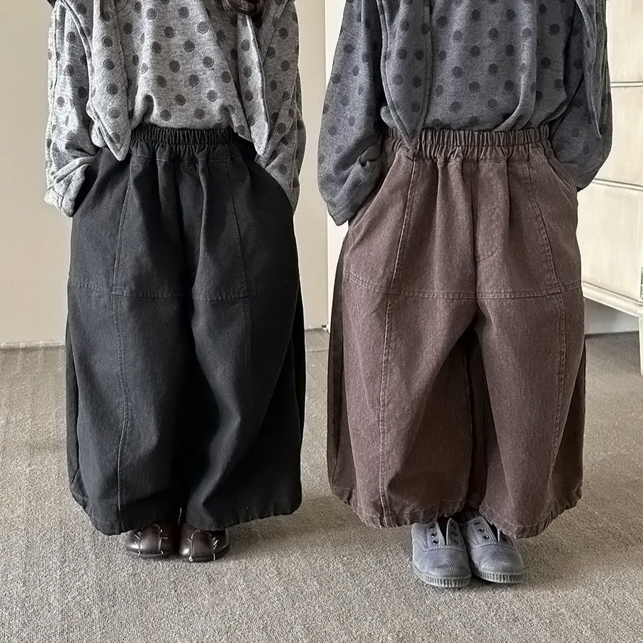 キッズ パッチワーク ウォッシュ ワイド ルーズ クロップドパンツ【mh0014295】