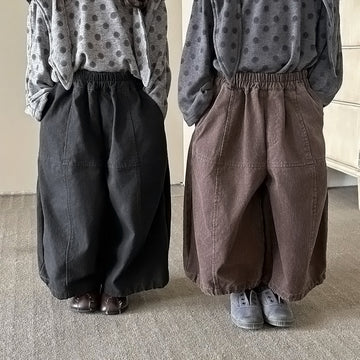 キッズ パッチワーク ウォッシュ ワイド ルーズ クロップドパンツ【mh0014295】
