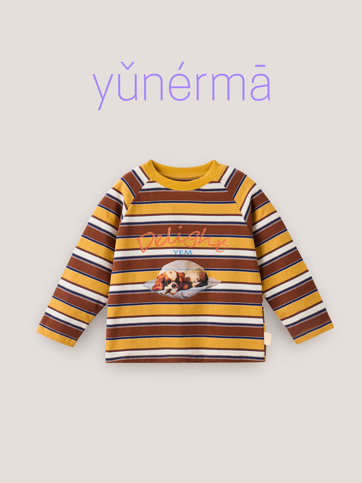 Camiseta de manga larga raglán con estampado de perro a rayas para niños/junior