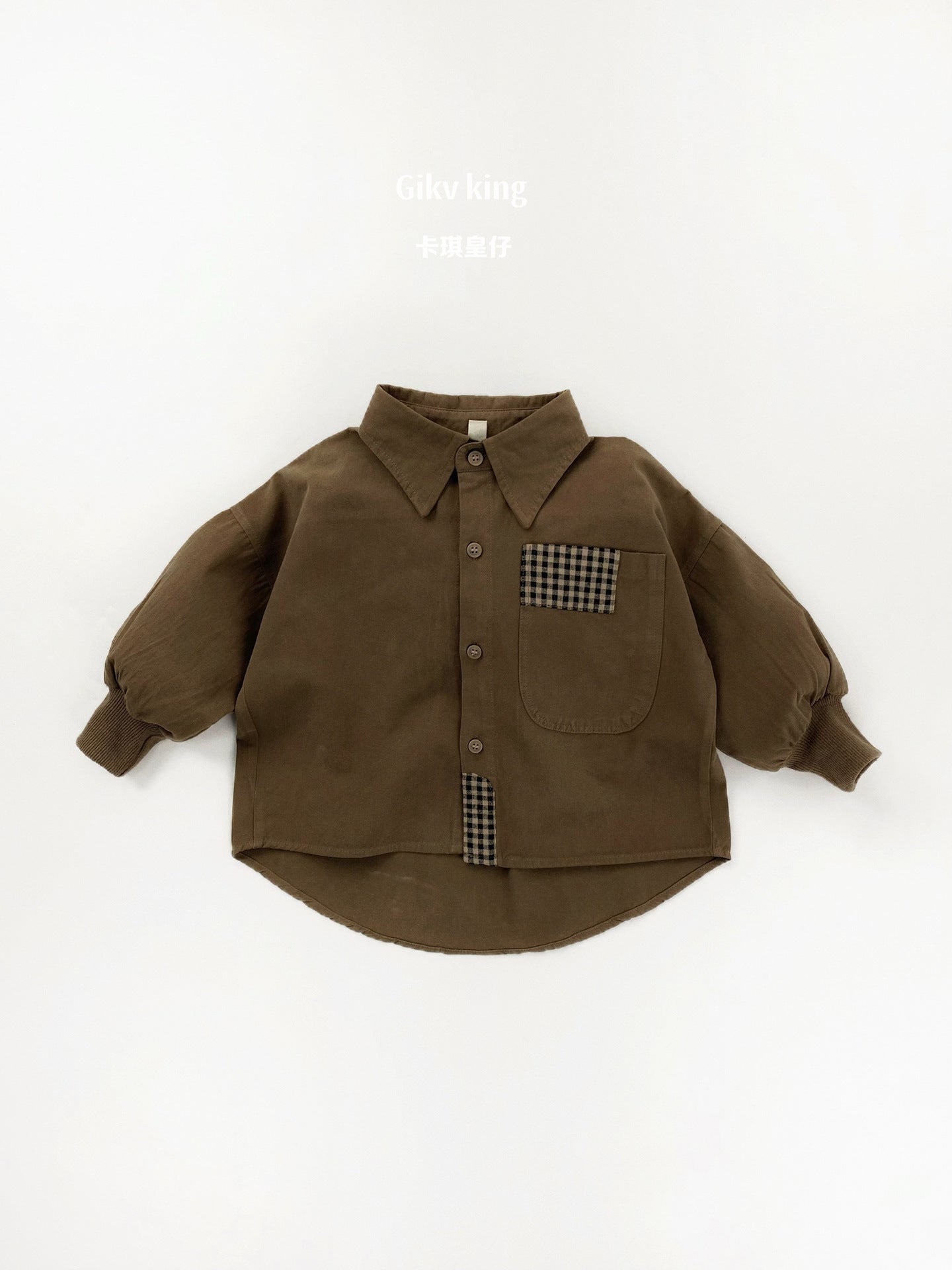 Plaid Patchwork Lantern Sleeve Shirt チェック パッチワーク シャツ【mh0012562】