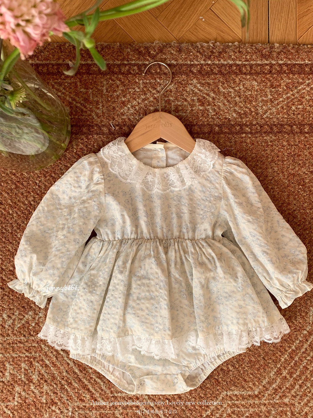 Floral Lace Collar Cotton Romper 花柄 コットン レース 襟付き ロンパース【mh0012556】