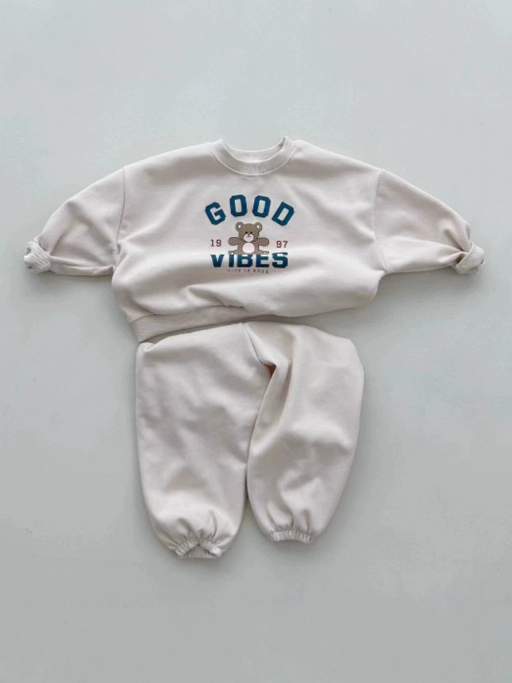 Conjunto de sudadera con logo y estampado de osito y pantalón largo para bebé y niños 【mh0014632】